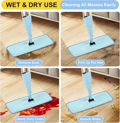 3 Pack 16.5 inch Reusable Mop Pads Microfiber Spray Mop Replacement Heads for Wet/Dry Mops Compatible with Bona Floor Care System (Blue)