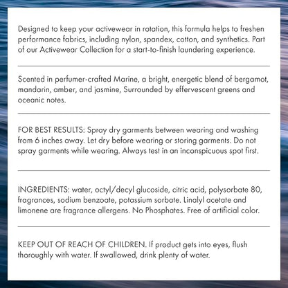 The Laundress Activewear Fabric Refresher Spray, 8 Oz, Marine Fragrance, Bright, Energetic, Odor Freshener for Performance Gear, Towels, Tote Bags, Sneakers & Yoga Mats, 48 Hours* Fragrance