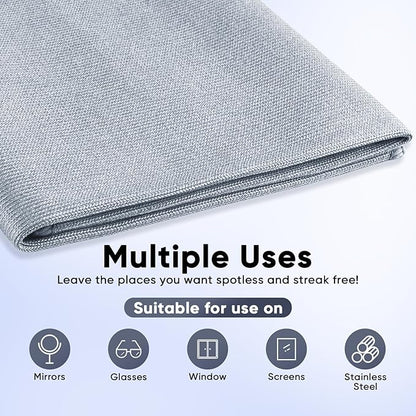 HOMEXCEL Microfiber Glass Cleaning Cloth 12 PK, Lint Free Streak Free, Reusable Magic Cleaning Cloth for Cleaning Windows, Glasses, Mirrors, Screens, Stainless Steel, and More Grey-12”×12”