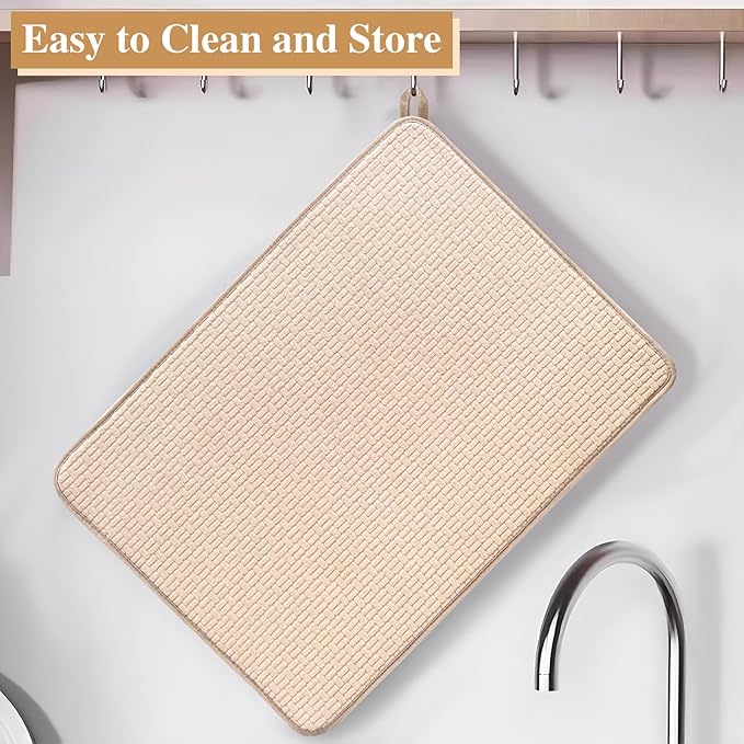 2 Pack XXL Large Microfiber Dish Drying Mat,24*17 inch Absorbent Dish Drainer Kitchen Counter,Dish Drying Pad for Countertops,Sinks,Draining Racks(Beige)