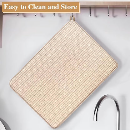 2 Pack XXL Large Microfiber Dish Drying Mat,24*17 inch Absorbent Dish Drainer Kitchen Counter,Dish Drying Pad for Countertops,Sinks,Draining Racks(Beige)