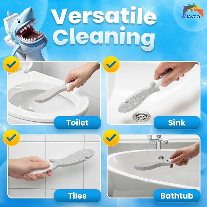 Pumice Stone for Cleaning with Handle (4 Pack) – Scrubbing Stone for Porcelain, Ceramic and Tile, Pumiceshark for Toilet Cleaning (4, Value Pack)