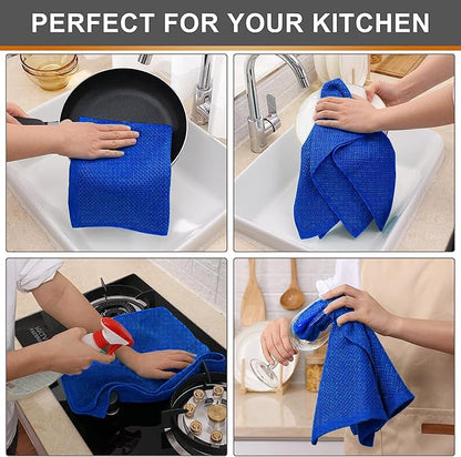 Kitinjoy 100% Cotton Waffle Weave Kitchen Hand Towels (13 X 28 Inches, Blueberry), 4-Pack Super Soft and Absorbent Dish Towel for Drying Dishes