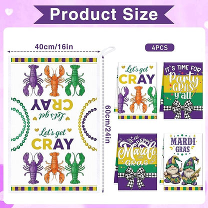 Mardi Carnival Gras Kitchen Towels, 4PCS Let's Get Cray Dish Towels for Cooking Cleaning, Gnome and Crawfish Absorbent Tea Towel with Hanging Loop for Home Decor(16 X 24 Inches)