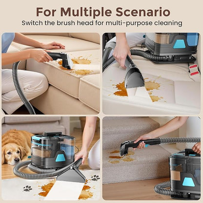 DEVOAC C8 Portable Carpet Upholstery Spot Cleaner Machine with Versatile Tools, Self-Cleaning, 18Kpa Powerful Suction, Pet Stain Remover, Car and Auto Detailer (Cyan)