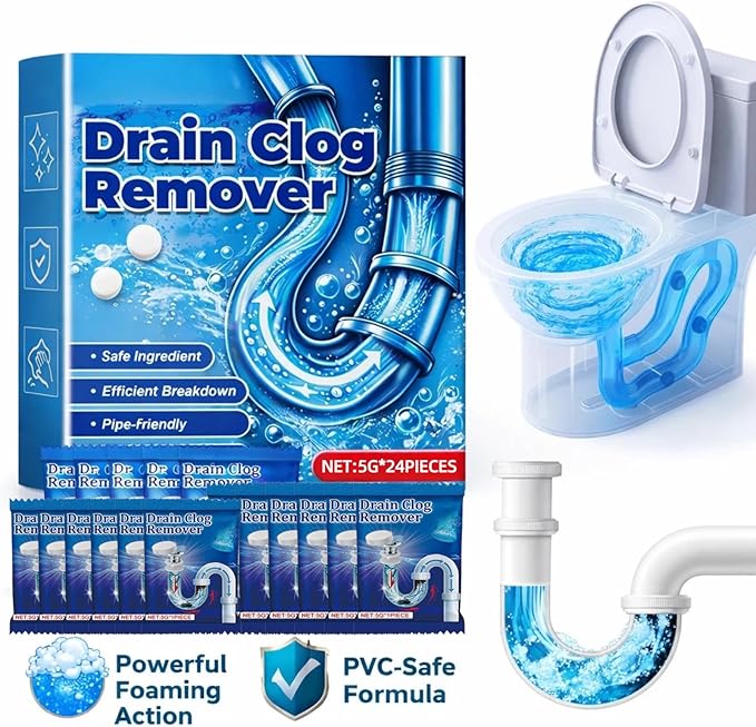 Strong Drain Effervescent Tablet for Kitchen & Bathroom Pipes, Toilet Tank Cleaner Tablets, Pipeline Dredging Agent Powder Drain Cleaner, Sink Drains Cleaners for Sewer (24 Pcs)
