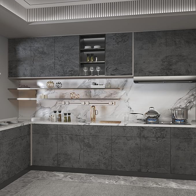 3yecao 16"×197" Extra Thick Dark Blue Grey Concrete Wallpaper Peel and Stick Waterproof Gray Concrete Contact Paper Vinyl Wrap 3d Faux Adhesive Cement Tile Sticker for Kitchen Island Bedroom Gym Walls