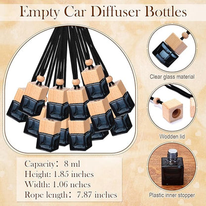 DaisyInner 60 Sets Car Diffuser Bottles Empty Bulk Hanging Car Air Freshener Diffuser Bottles Bulk Glass Perfume Holder with Instruction Cards for Essential Oil Fragrance Pendant(Square,Black)
