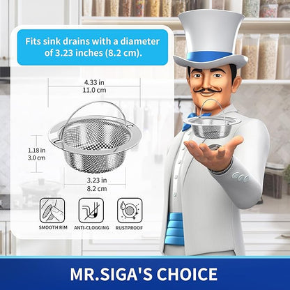 MR.SIGA Kitchen Sink Strainer, Stainless Steel Sink Drain Strainer, Dishwasher Safe, 2 Pack