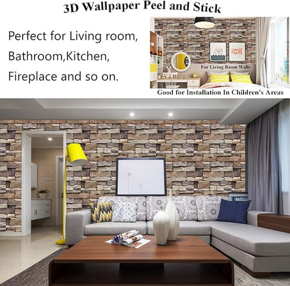 10PCS 3D Wall Panels Peel and Stick, 3D Brick Wallpaper Peel and Stick PVC Stone Wall Panels Self-Adhesive Waterproof Wallpaper for Living Room,Interior Lobby Bedroom Hotel Office Decor