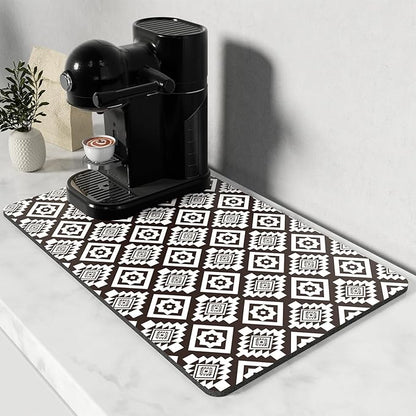 Rnivvi Coffee Mat, 12" x 19" Cute Coffee Bar Mats for Espresso Machine Station Accessories and Organizer, Hide Stain Rubber Backed Absorbent Dish Drying Pad for Kitchen Counter, Modern Abstract Art