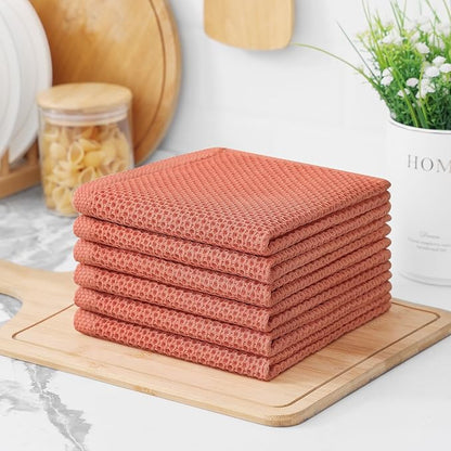 Kitinjoy 100% Cotton Kitchen Dish Cloths (12 X 12 Inches, Coral), 6 Pack Waffle Weave Ultra Soft Absorbent Dish Towels for Drying Dishes Quick Drying Kitchen Towels Dish Rags