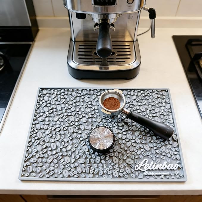 Coffee Machine Mat for Countertops, Waterproof Dish Drying Mat for Kitchen, Bars, Restaurant, 18X12in 1cm Thick Coffee Mat, Bar Decor, Espresso Mat, Non-Slip Drip Tray Mat(Gray,18"x12")