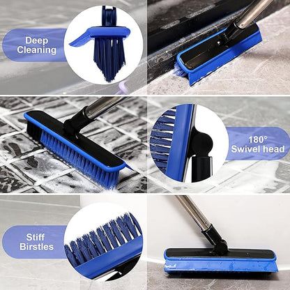 Grout Cleaner Brush with Long Handle, V-Shaped Floor Scrub Brush Swivel Grout Brush Stiff Bristle Floor Grout Scrubber for Bathroom, Tile Line, Crevice, Kitchen, Wall, Deck, Garage (Blue)