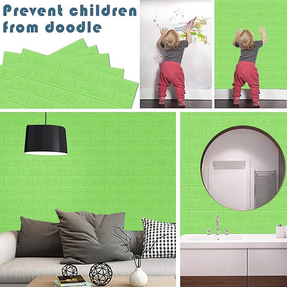 3D Wall Panels, 14.5 sq.feet Coverage, Printable Wallpaper Sticker with Self-Adhesive Waterproof Brick PE Foam Wall Panels Peel and Stick for Interior Wall Decor, Home Decoration 10 PCS Green