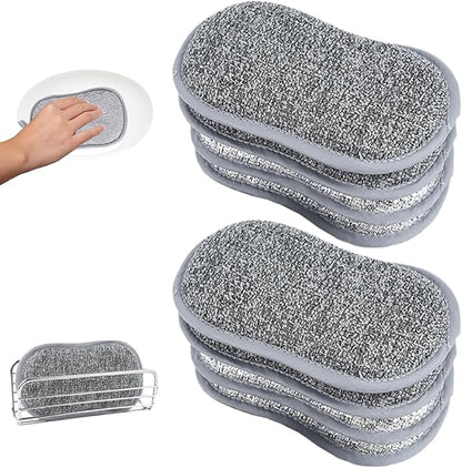 8 Pcs Sponges for Cleaning Kitchen Microfiber Double Sided Dishwashing Sponges Scratch-Free Multi-Purpose Reusable Scrub Sponge for Dishes, pots and Pans 6.1x3.7x0.8 in, Dishwashing Sponges