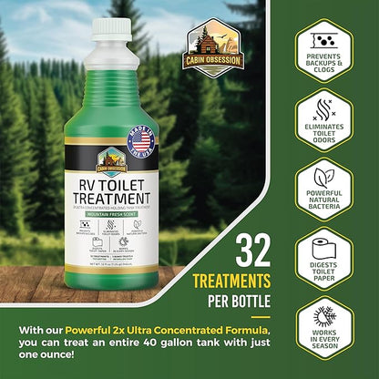 Cabin Obsession RV Toilet Treatment (32 oz) - 2x Ultra Concentrated Liquid RV Black Tank Treatment, Mountain Fresh Scent, 32 Treatments