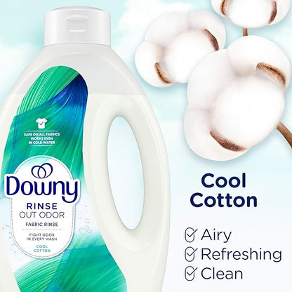 Downy Rinse Laundry Odor Remover, Cool Cotton Scent, 62 fl oz, Fabric Softener and Laundry Odor Removal Rinse, Fights Odors at the source, HE Compatible