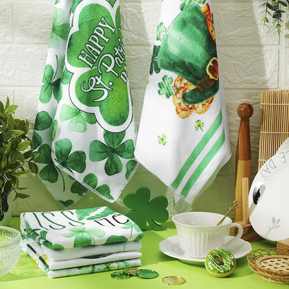 Zubebe 6 Pcs St. Patrick's Day Kitchen Towel Irish Lucky Shamrock Dish Towel Watercolor Gnome Hand Towels Reusable Tea Towel for Holiday Cooking Baking Drying Cleaning Wipes Home Decor, 18 x 28 Inch
