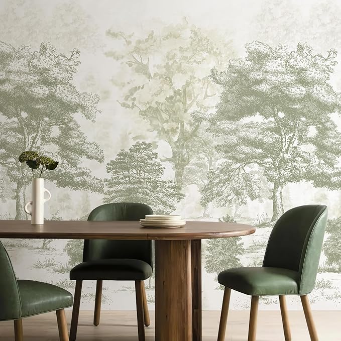 Zeeko Vintage Forest Wall Murals Peel and Stick 144" W x 100" H Canvas Waterproof Tree Self-Adhesive Wallpaper Large Nature Landscape Art Deco for Bedroom