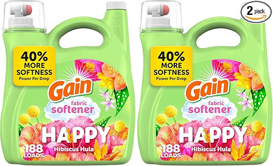 Gain Liquid Fabric Softener (Fabric Conditioner),Happy,127 fl oz,188 Loads,(Pack of 2)