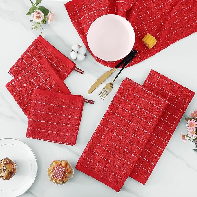 Homaxy Microfiber Waffle Weave Kitchen Towels, 16 x 28 Inch Ultra Absorbent and Solid Color Dish Towels, 4 Pack, Red