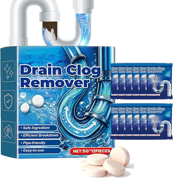 Strong Drain Effervescent Tablet, Quick-Dissolving Sink Tablets for Smell, Foaming Drain Cleaner Tablets for Garbage Disposal, Cleaner for Sewer, Toilet and Septic Tank, 12pcs/box (1box)