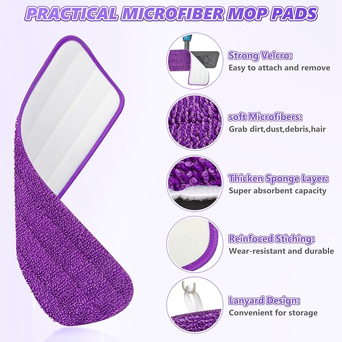 BPAWA 4X Reusable Pads Compatible with Swiffer PowerMop, 15" Microfiber Power Mop Replacement Refills Spray Mop Heads Washable Pad Dry Wet Mopping or Floor Cleaning