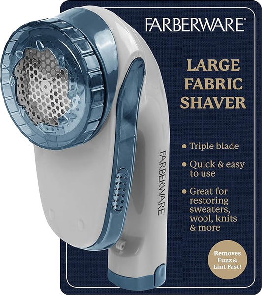 Farberware Lint Remover Fabric Shaver – Battery Operated Lint Shaver with Triple Blades for Clothes, Sweater Shaver to Remove Fuzz, Lint Balls, Pilling for Clothing, Couch, Furniture (Blue, Large)