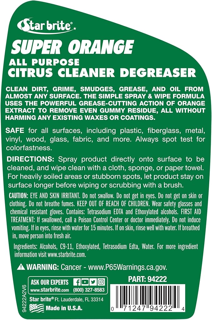 Star Brite Super Orange All-Purpose Citrus Cleaner Degreaser - Remove Dirt, Grime, Grease, Smudges, Oil & Gummy Residue - Biodegradable
