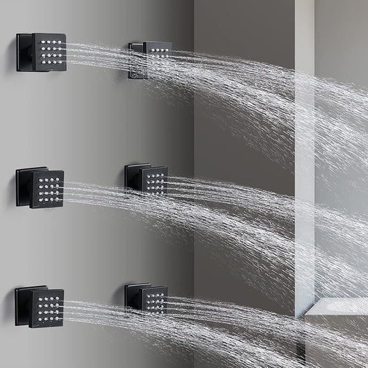HOMEDEC Brass Square Shower Body Spray Jets Head (Matte Black, 6pcs)