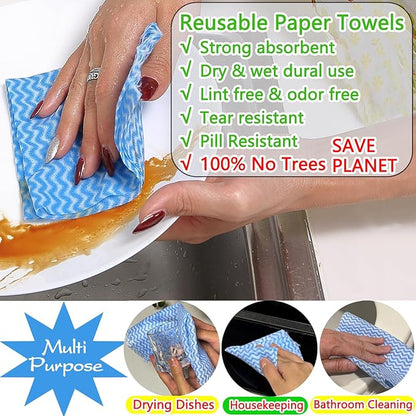 Reusable Paper Towels Washable, 60 Cts Disposable Cleaning Dish Cloths, Multi-Purpose Kitchen Wipes Roll, Pink