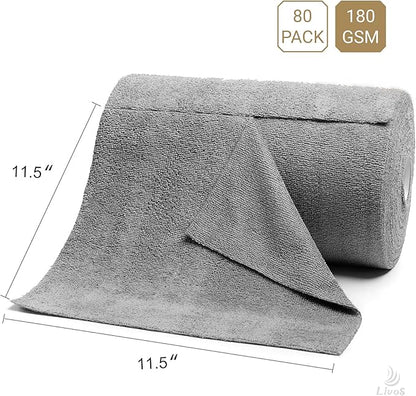 LIVOS Microfiber Cleaning Cloth Roll - 80 Pack, Reusable Paper Towels Grey Tear Away, Microfiber Towels for Cars, Super Absorbent Lint Free Cleaning Rags for House, Kitchen, Window-11.5"x11.5"