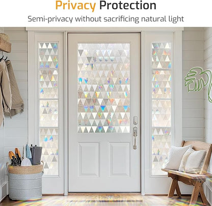 LUTE Window Privacy Film, Decorative Stained Glass Rainbow Window Clings, Sun Blocking Glass Covering, Renter-Friendly Static Cling Sticker Frosted Decals for Home Door Office, 23.6" x 118.1"