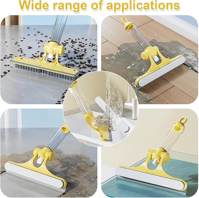 4 in 1 Window Cleaning Scraper Tool Kit, TPR Squeegee with Sprayer Bottle, Multifunctional Window Cleaning Tool, Detachable Brush, for Car, Home, Kitchen Windows (Yellow)