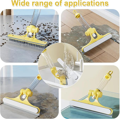 4 in 1 Window Cleaning Scraper Tool Kit, TPR Squeegee with Sprayer Bottle, Multifunctional Window Cleaning Tool, Detachable Brush, for Car, Home, Kitchen Windows (Yellow)