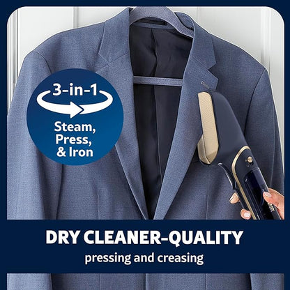 Conair SteamStylist 3-in-1 Steam Press and Iron Steamer for Clothes, Clothes Steamers for Clothes, Travel Steamer, Includes Fabric Shaver, Extra Water Tank and Storage Bag, Midnight Blue