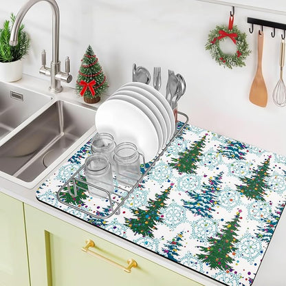 Bloss Christmas Drying Mat, 16"x24" Absorbent Coffee Mat with Waterproof Rubber Back, Fit Under Coffee Maker Machine / Counter