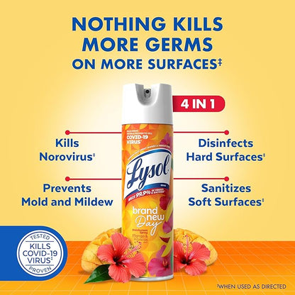 Lysol Disinfectant Spray, Sanitizing and Antibacterial Spray, For Disinfecting and Deodorizing, Mango & Hibiscus, 19 Fl. Oz (Pack of 2)