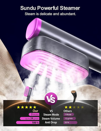 Travel Steamer for Clothes, with 2 Water Tanks (180 ml and 100 ml), Fast Heating, 24g/min Strong Steam, Mini Clothes irons LED Touch Display Dry Ironing, 1200W Portable Steamer ＆ Iron 2 In 1