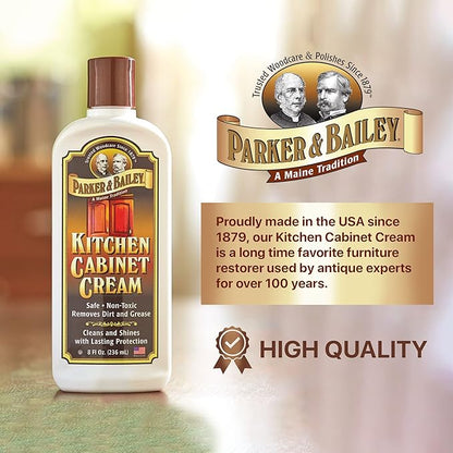 Parker & Bailey Kitchen Cabinet Cream, Multi Surface Cleaner & Furniture Cleaner, Quick Shine Wood Restorer & Protector for Cabinets, Tables & Surfaces, Renews & Restores a Finish for Wood, 16oz