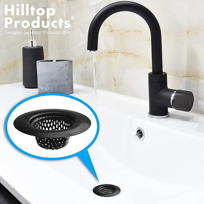2 Pack - 2.25" Top / 1" Basket- Black Sink Strainer Bathroom, Utility, Slop, Laundry, RV and Lavatory Sink Drain Strainer Hair Catcher. Stainless Steel with Black Electroplated Coating