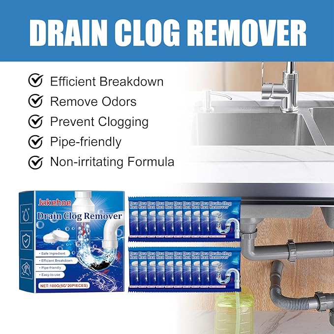 Drain Cleaner Tablets 20 Packs, Powerful Pipe Dredge Effervescent Tablets for Kitchen Sink, Bathroom, Toilet & Shower, Fast Acting Clog Remover, Deodorizer & Sewer Dredging Agent