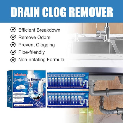 Drain Cleaner Tablets 20 Packs, Powerful Pipe Dredge Effervescent Tablets for Kitchen Sink, Bathroom, Toilet & Shower, Fast Acting Clog Remover, Deodorizer & Sewer Dredging Agent