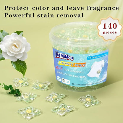 JiaMiMoo PODS Laundry Detergent Pacs, 140 Count，Camellia Aroma, Powerful 6-in-1 Clean in One Step，HXDERE PODS Laundry Detergent