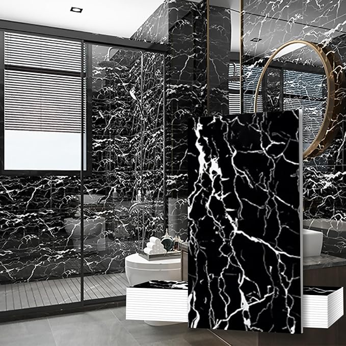 10-Sheet 23.6"x11.8" Marble Peel and Stick Wall Panels (19.4 Sq. Ft. Coverage), PVC Backsplash Tile for Living Room, Bedroom, Kitchen, Dining Room