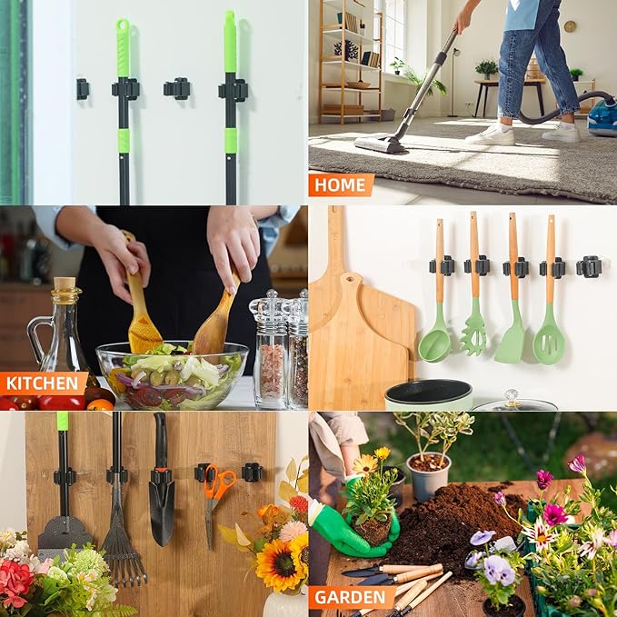 12 PCS Broom Holder Wall Mount, Upgraded Heavy Duty Mop and Broom Holder Wall Mount, Stainless Steel Broom Hanger Mop Holder Rack for Kitchen Laundry Garden Tool Organizer