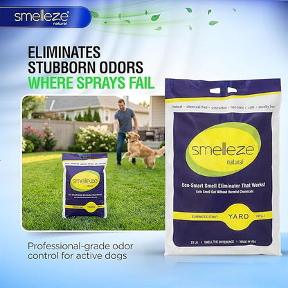 SMELLEZE 25 lb. Yard Odor Eliminator for Dogs – Long-Lasting Turf Cleaner for Pet Urine Outdoor & Poop | Safe for People, Pets, Plants & Planet | Works on Grass, Gravel, Patios & Kennels