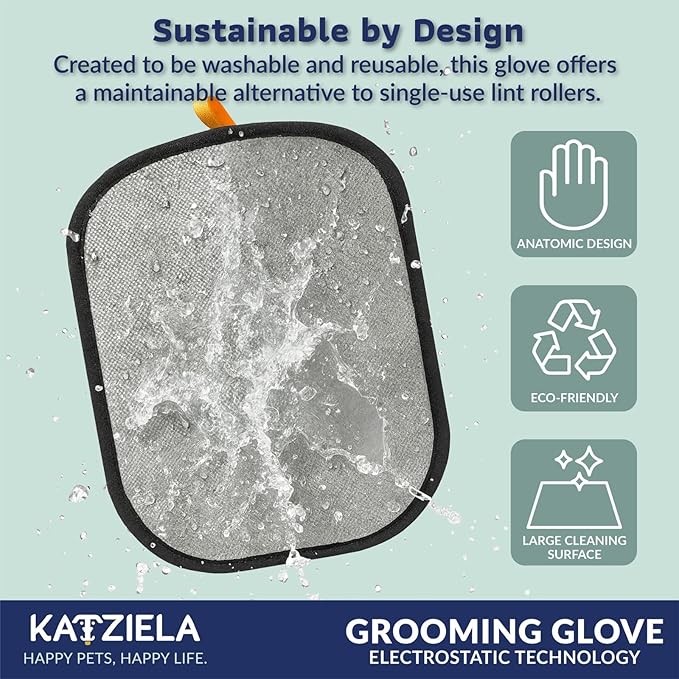Katziela FurTidy Glove Pet Hair Remover Glove for Dogs & Cats, Reusable Electrostatic Grooming Mitt for Furniture, Clothing, Carpet & Car Seats – Washable & Eco-Friendly Deshedding Tool