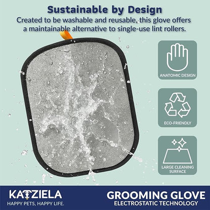 Katziela FurTidy Glove Pet Hair Remover Glove for Dogs & Cats, Reusable Electrostatic Grooming Mitt for Furniture, Clothing, Carpet & Car Seats – Washable & Eco-Friendly Deshedding Tool